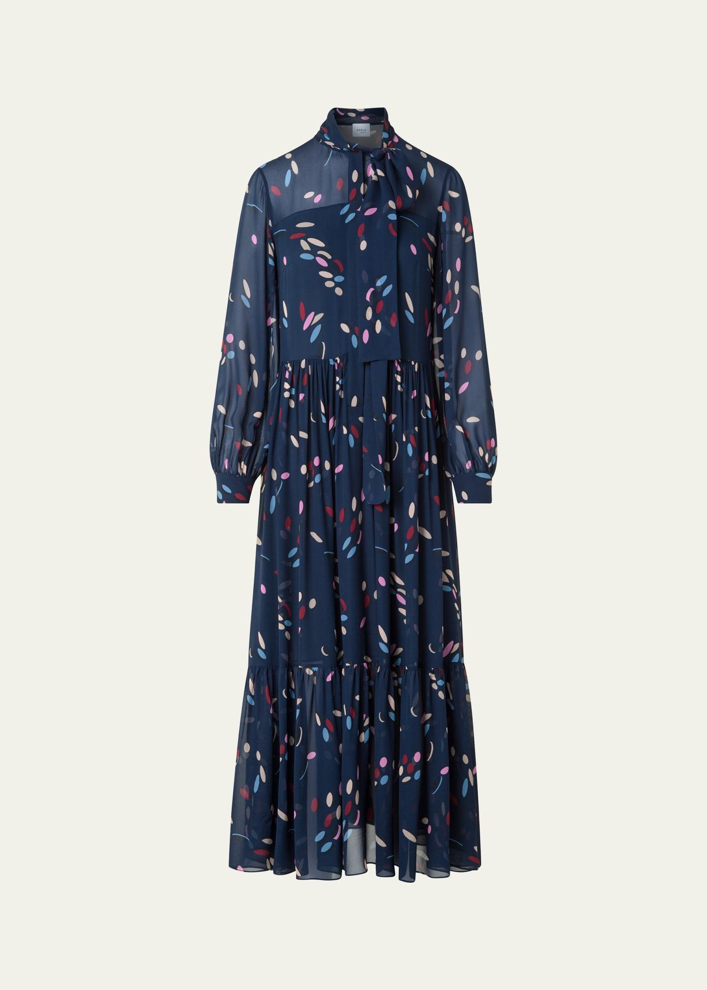 tiered dot-print viscose georgette midi dress