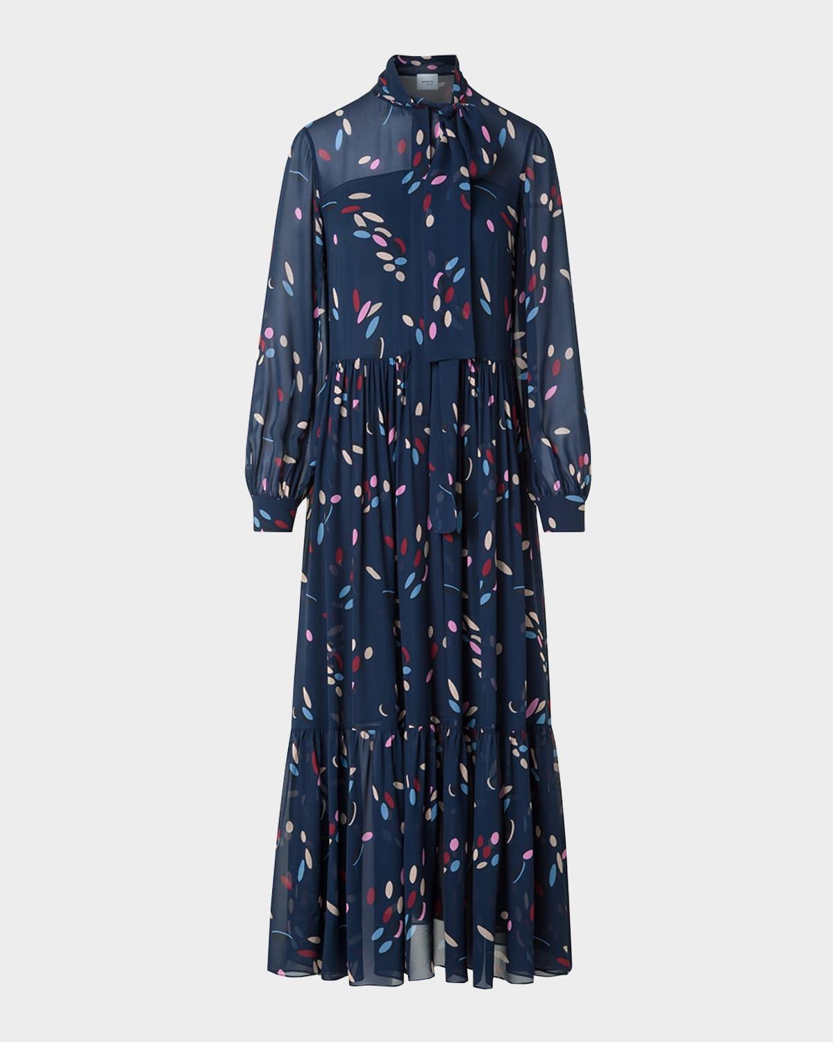 tiered dot-print viscose georgette midi dress