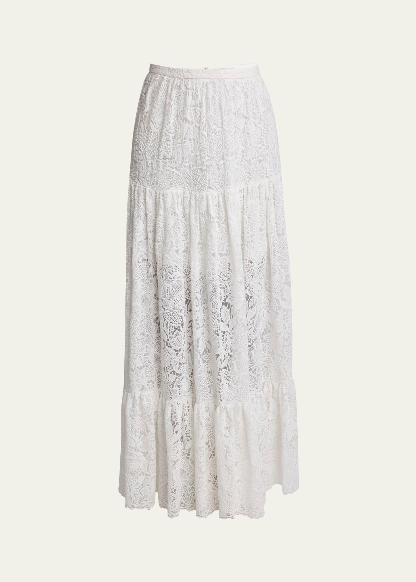 tiered floral lace skirt