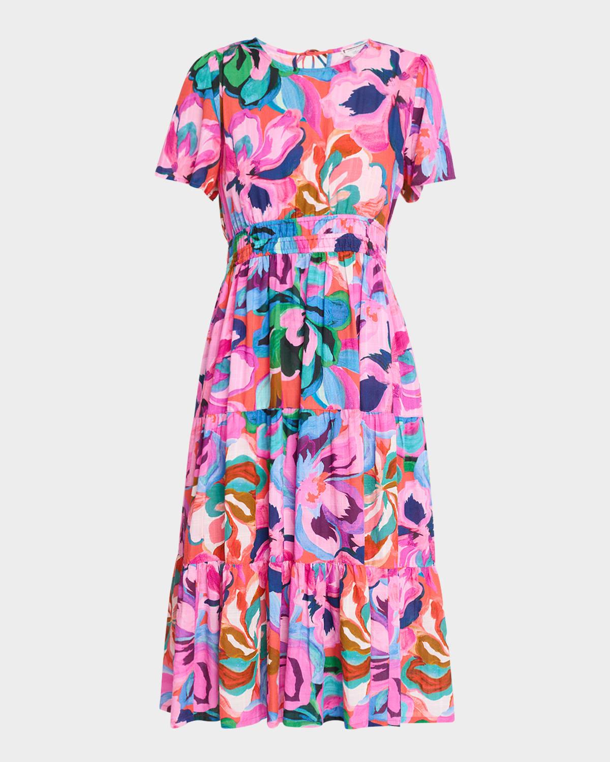 tiered floral-print cotton midi dress