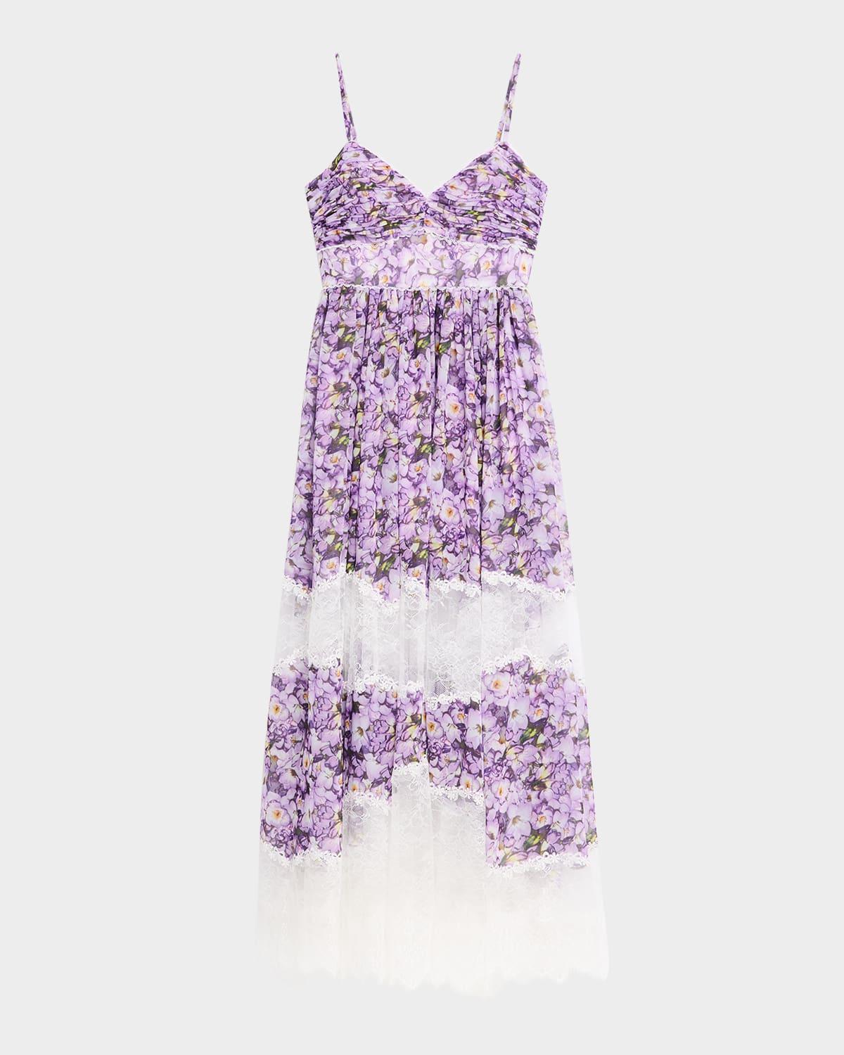 tiered lace-inset maxi dress