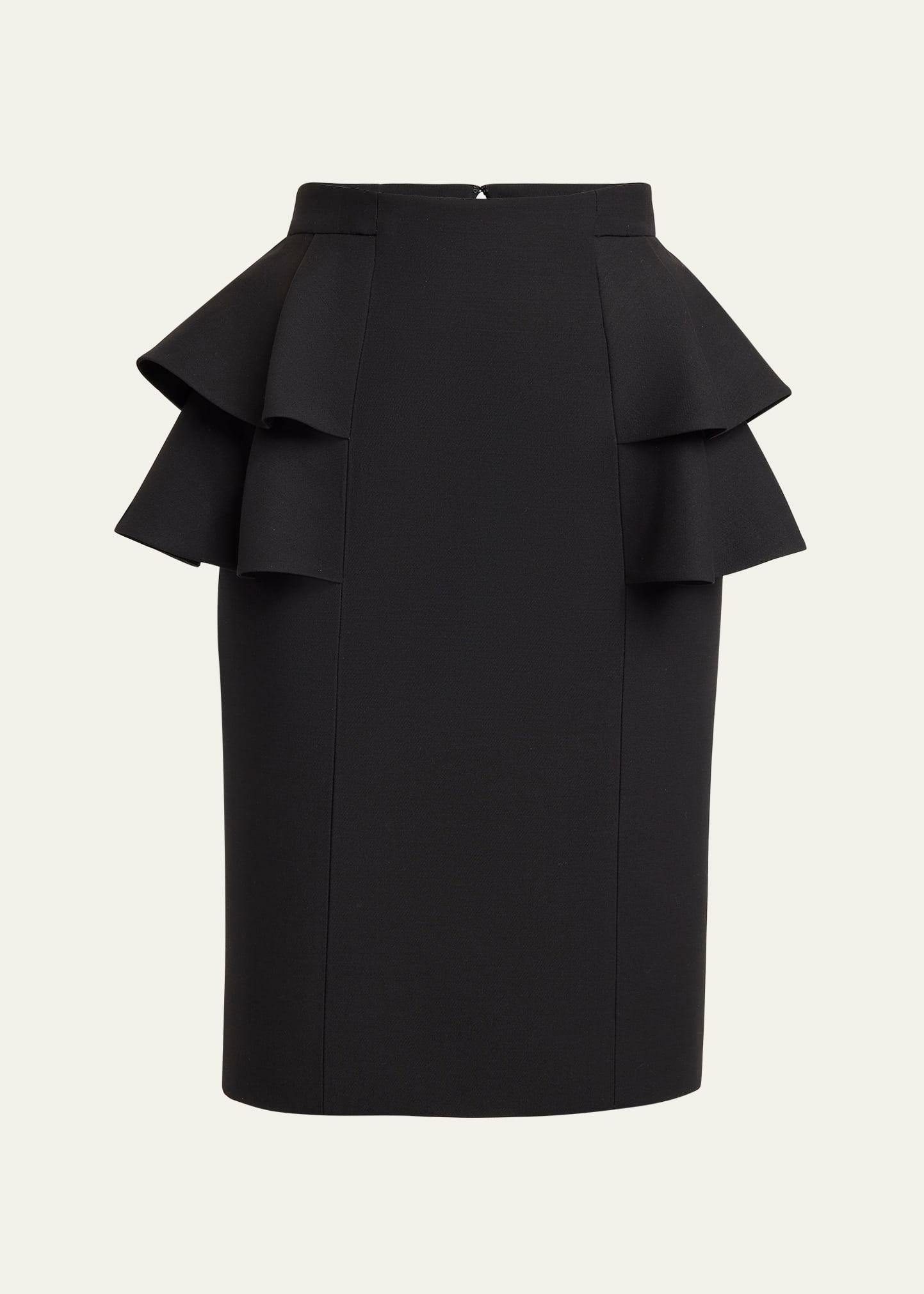 tiered peplum midi wool skirt