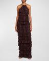 tiered ruffle jersey halter gown