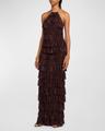 tiered ruffle jersey halter gown