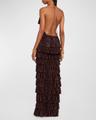 tiered ruffle jersey halter gown