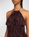 tiered ruffle jersey halter gown