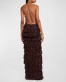 tiered ruffle jersey halter gown