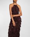 tiered ruffle jersey halter gown