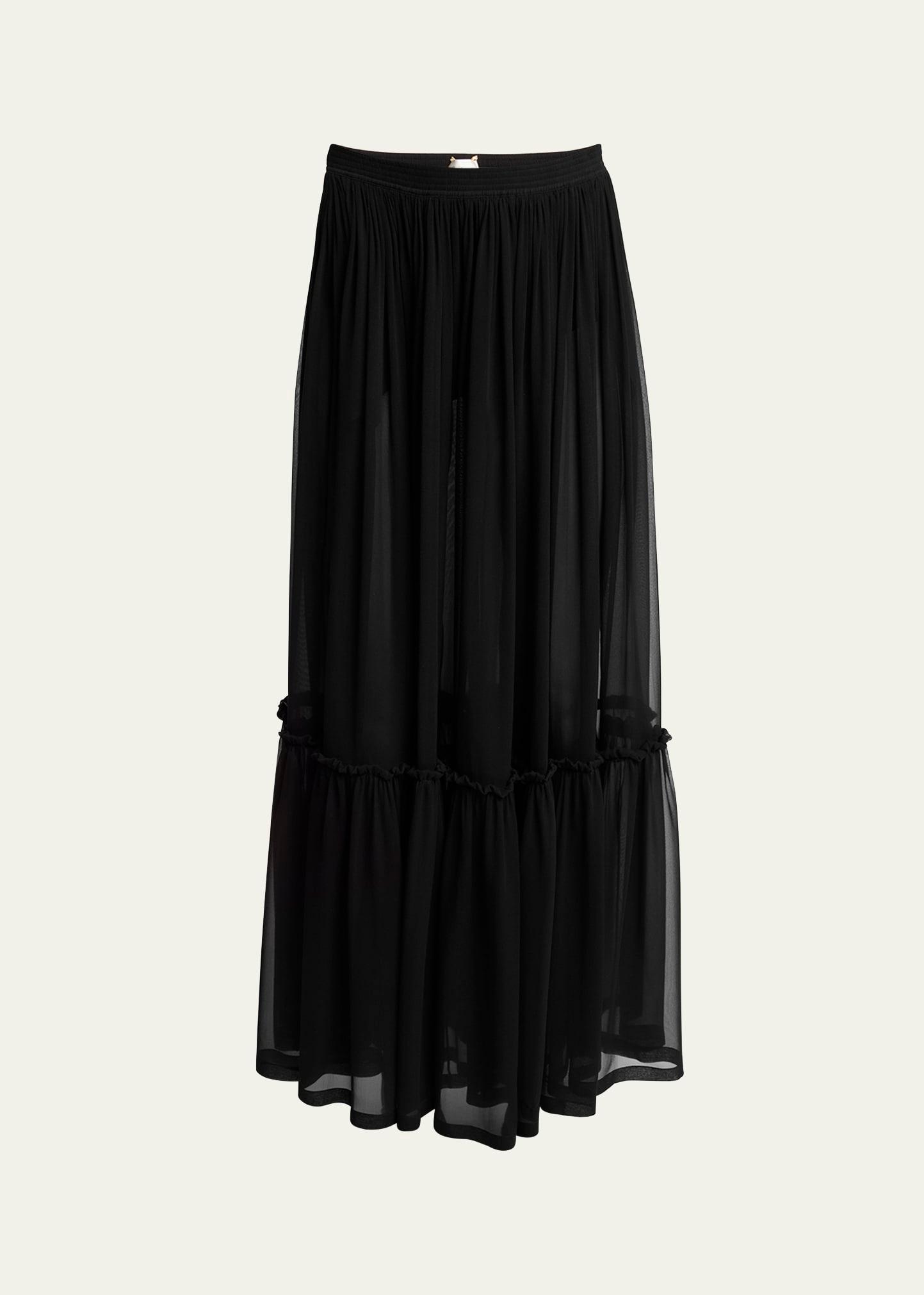 tiered sheer maxi skirt