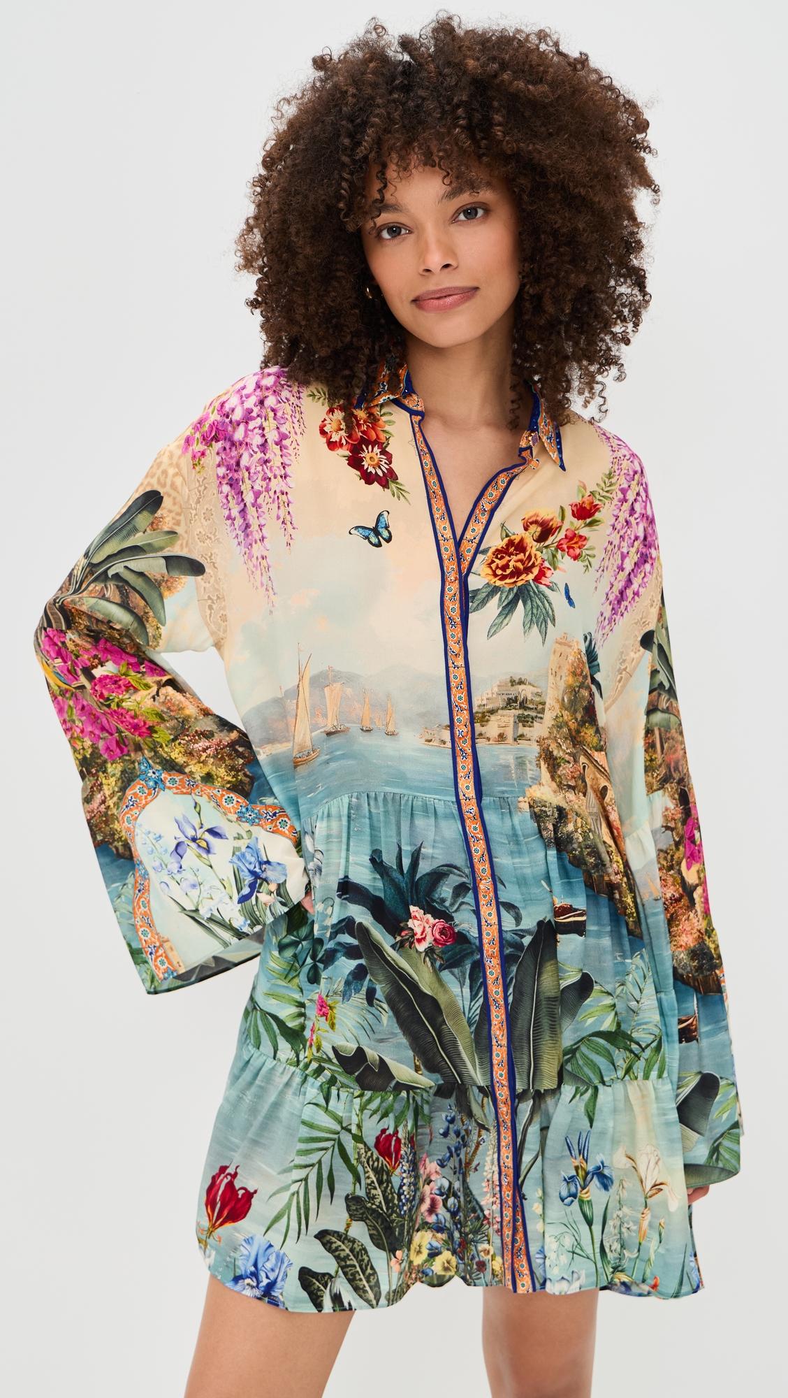 tiered silk shirtdress