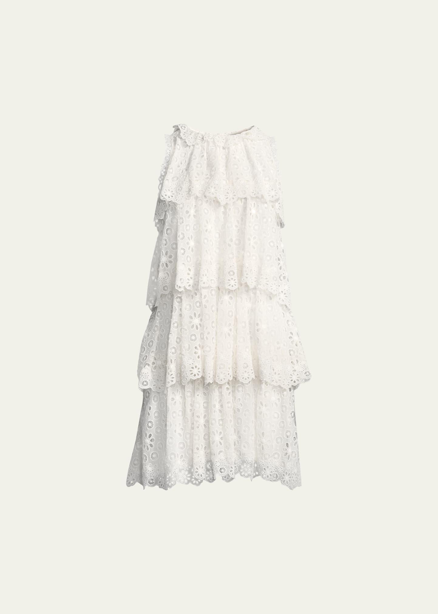 tiered sleeveless pinwheel eyelet dress