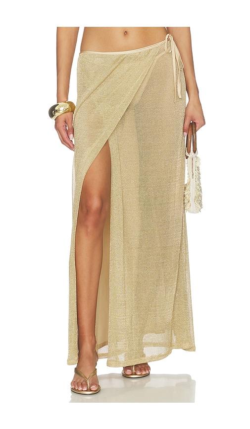 tiger mist cyrene tie maxi skirt in metallic gold.