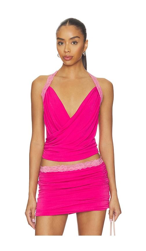 tiger mist persi cross front cowl top in pink.