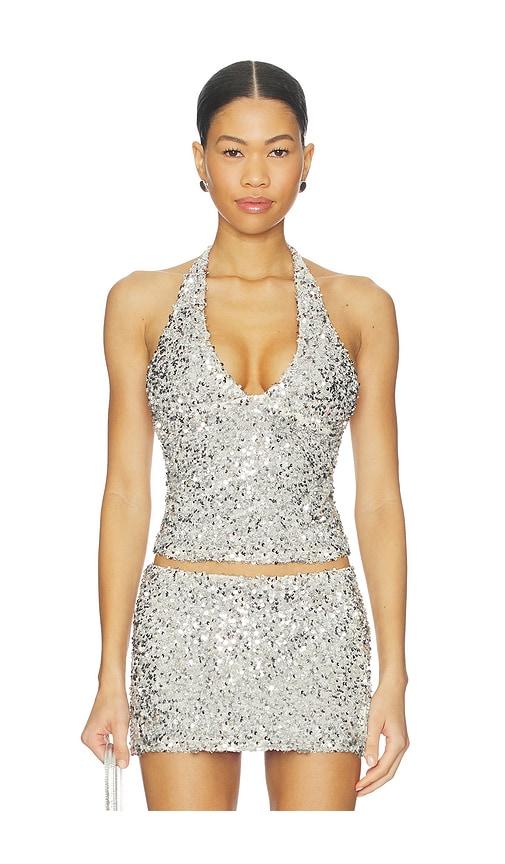 tiger mist reilynn top in metallic silver.