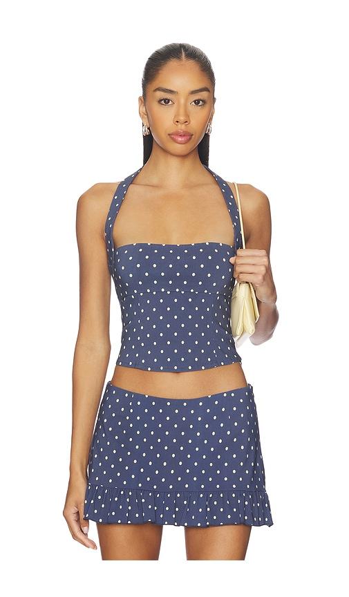 tiger mist rio halter tie bustier top in navy.