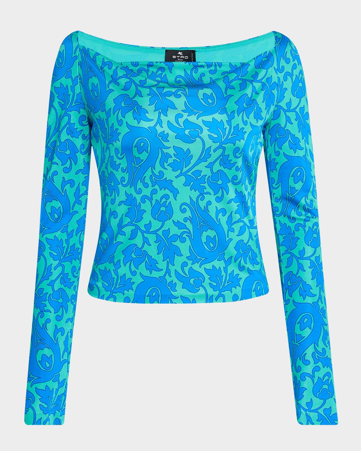 tile-print jersey long-sleeve top