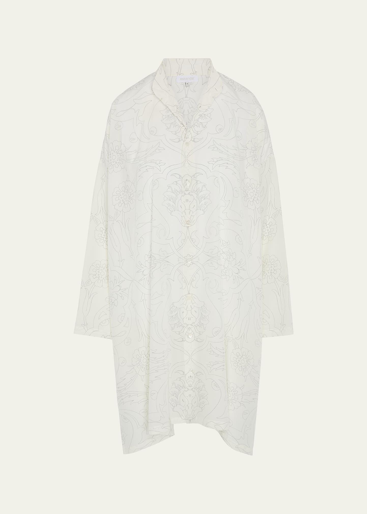 tile-print ottoman wide a-line collarless shirt with slits (very long length)