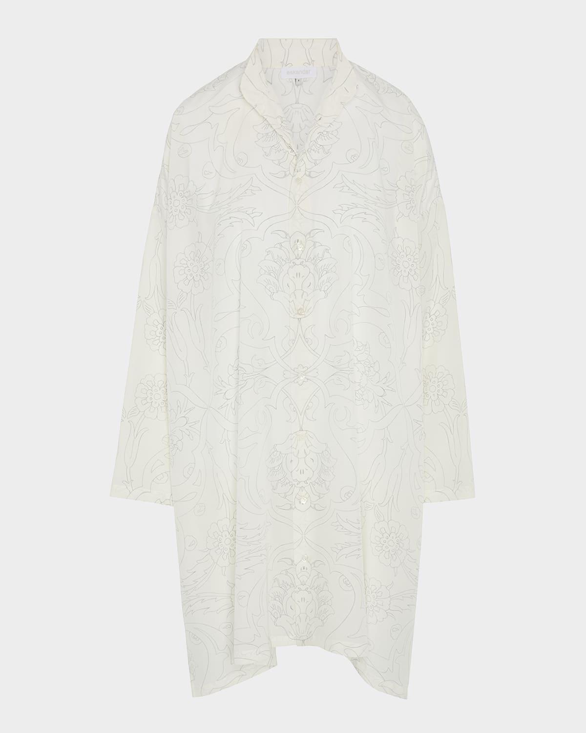 tile-print ottoman wide a-line collarless shirt with slits (very long length)