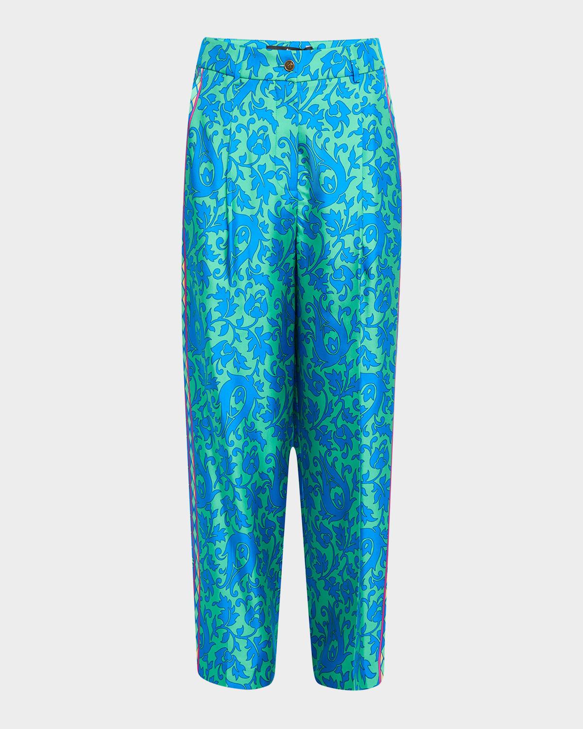 tile silk print engineered trousers