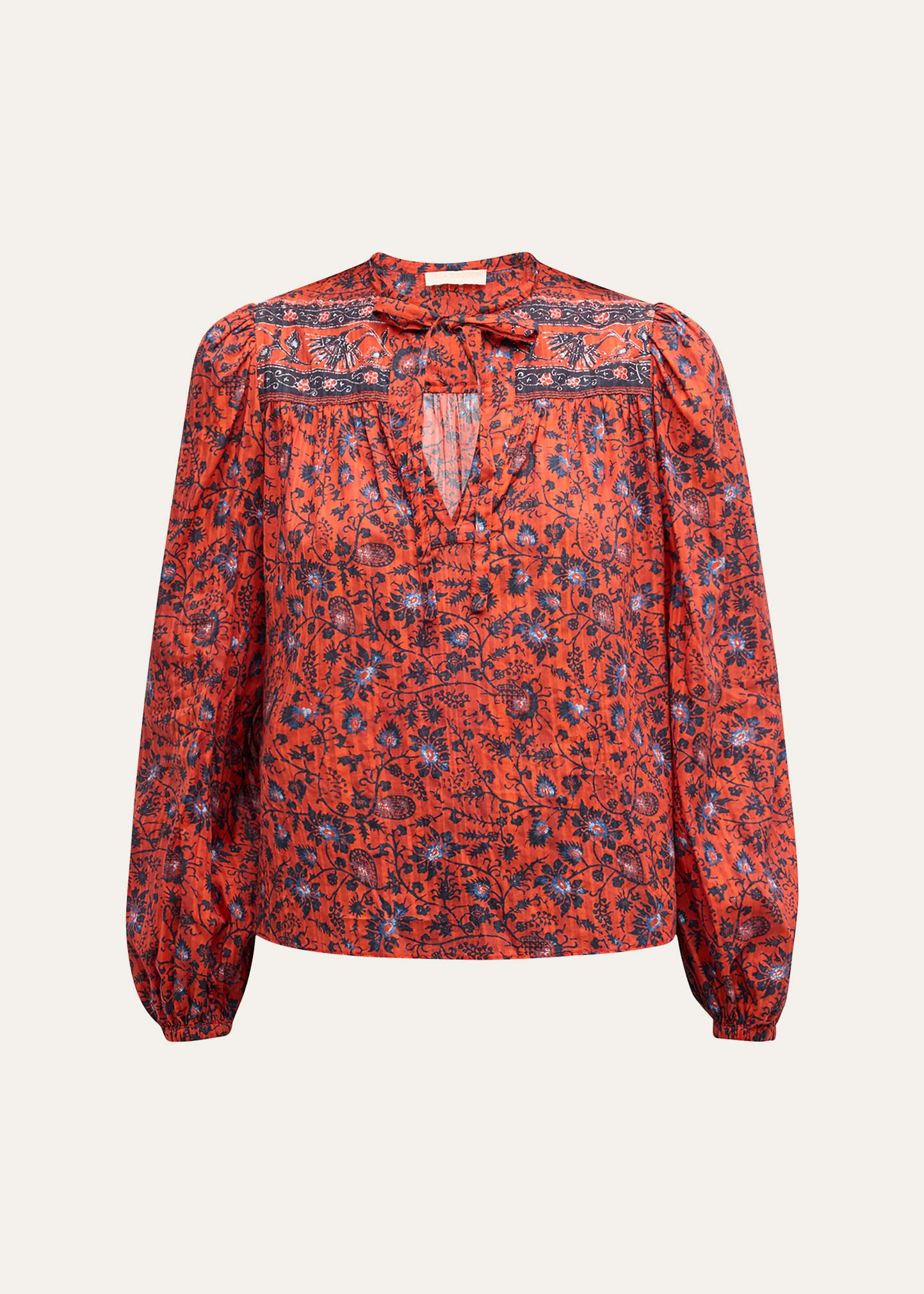 tillie printed tie blouse