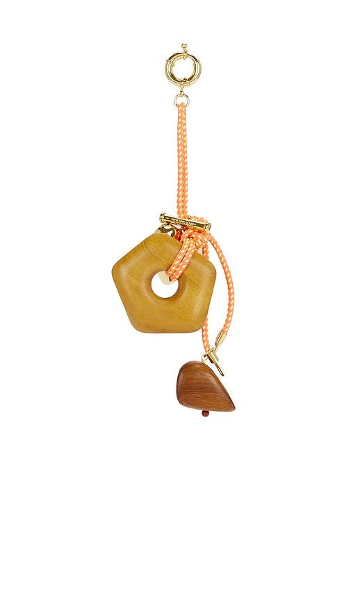 timeless pearly wood & gold charms rope keychain in brown.