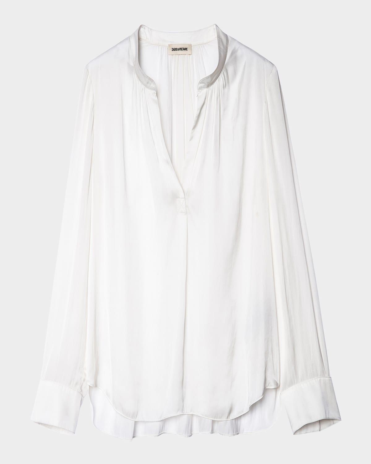 tink v-neck satin long-sleeve blouse