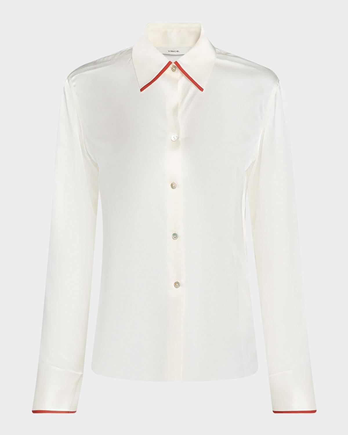 tipped slim silk long-sleeve blouse