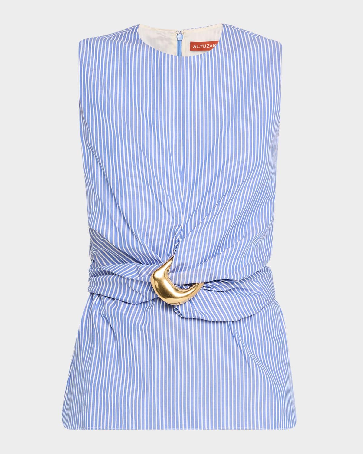 tizzy striped draped sleeveless top