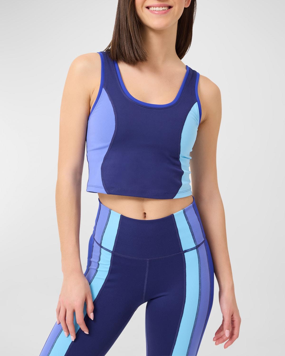 tlc princess seam colorblock crop top in blues