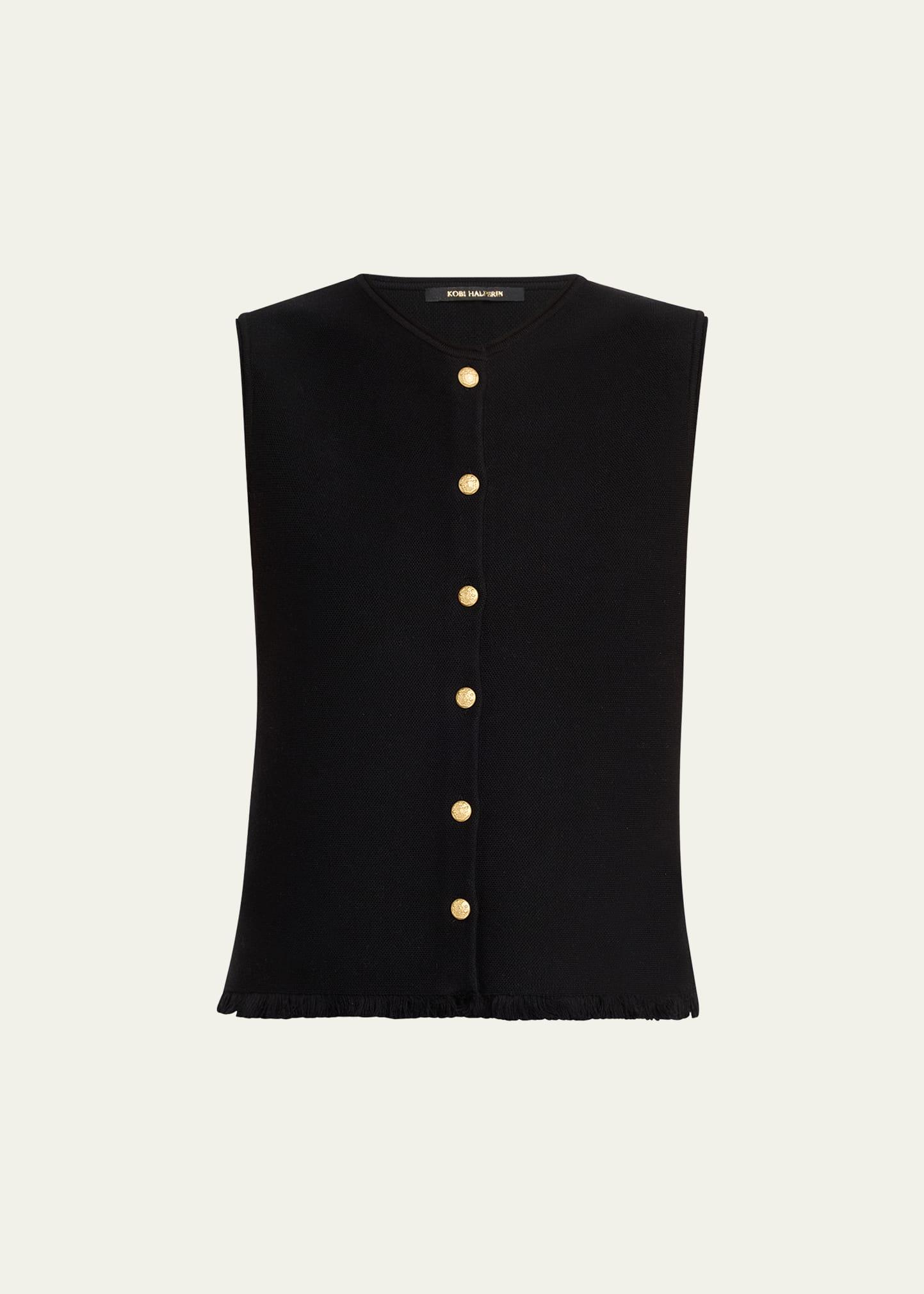 tobias sleeveless fringed button-down sweater