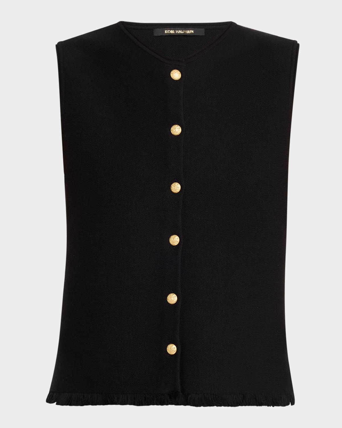 tobias sleeveless fringed button-down sweater