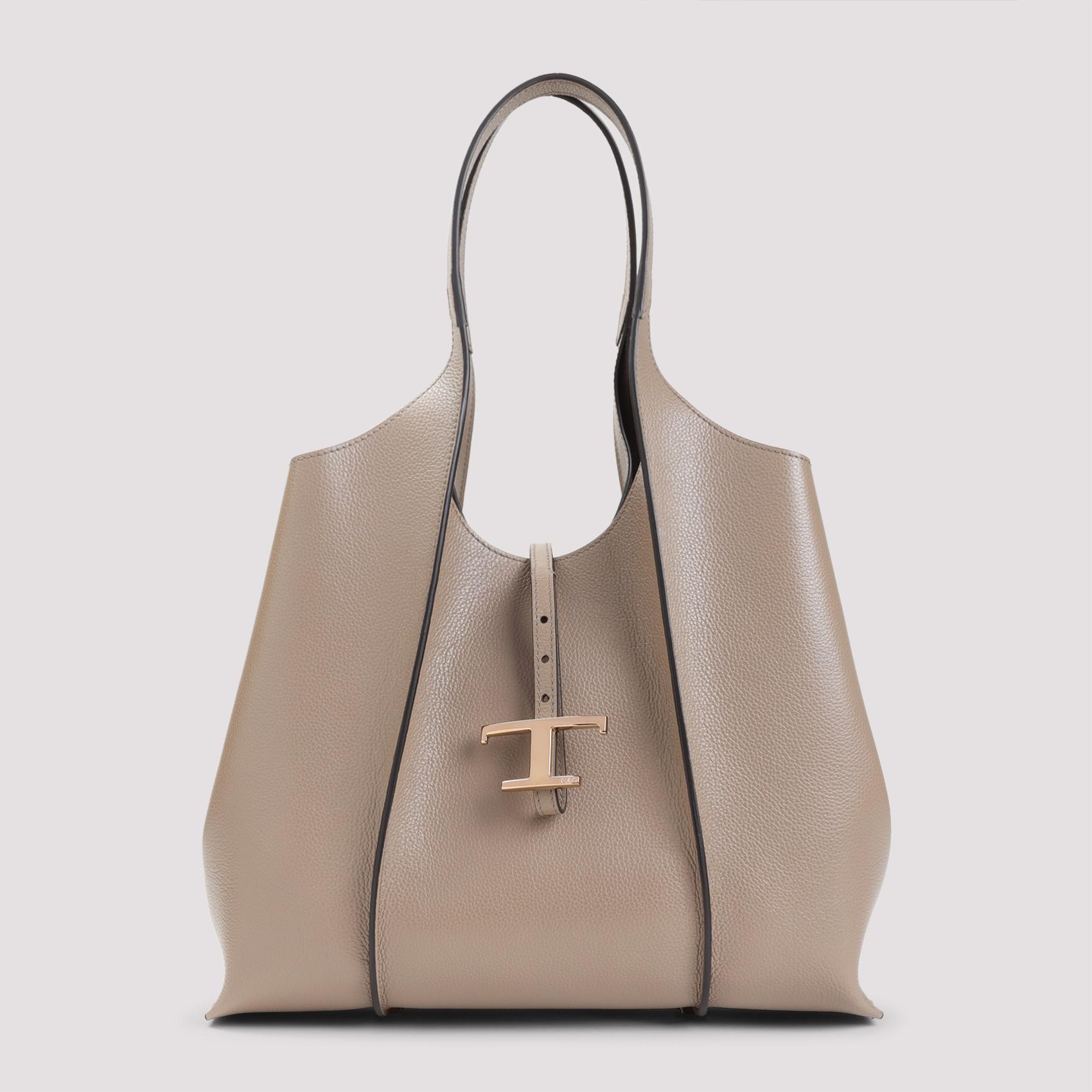 tod`s t timeless medium shopping bag nude & neutrals grained leather - women