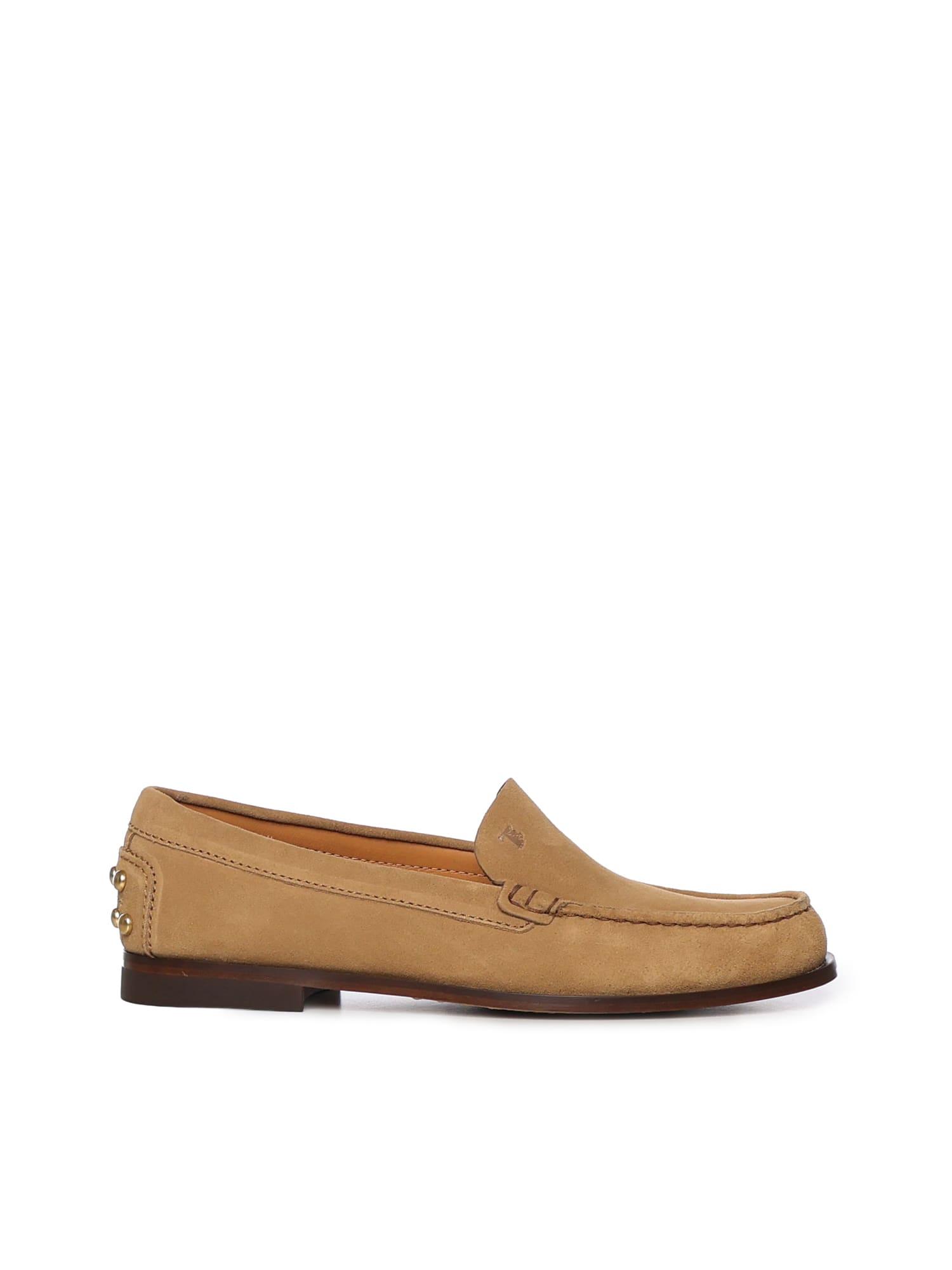 tod's beige loafers with embossed logo and stud details on the back in leather woman