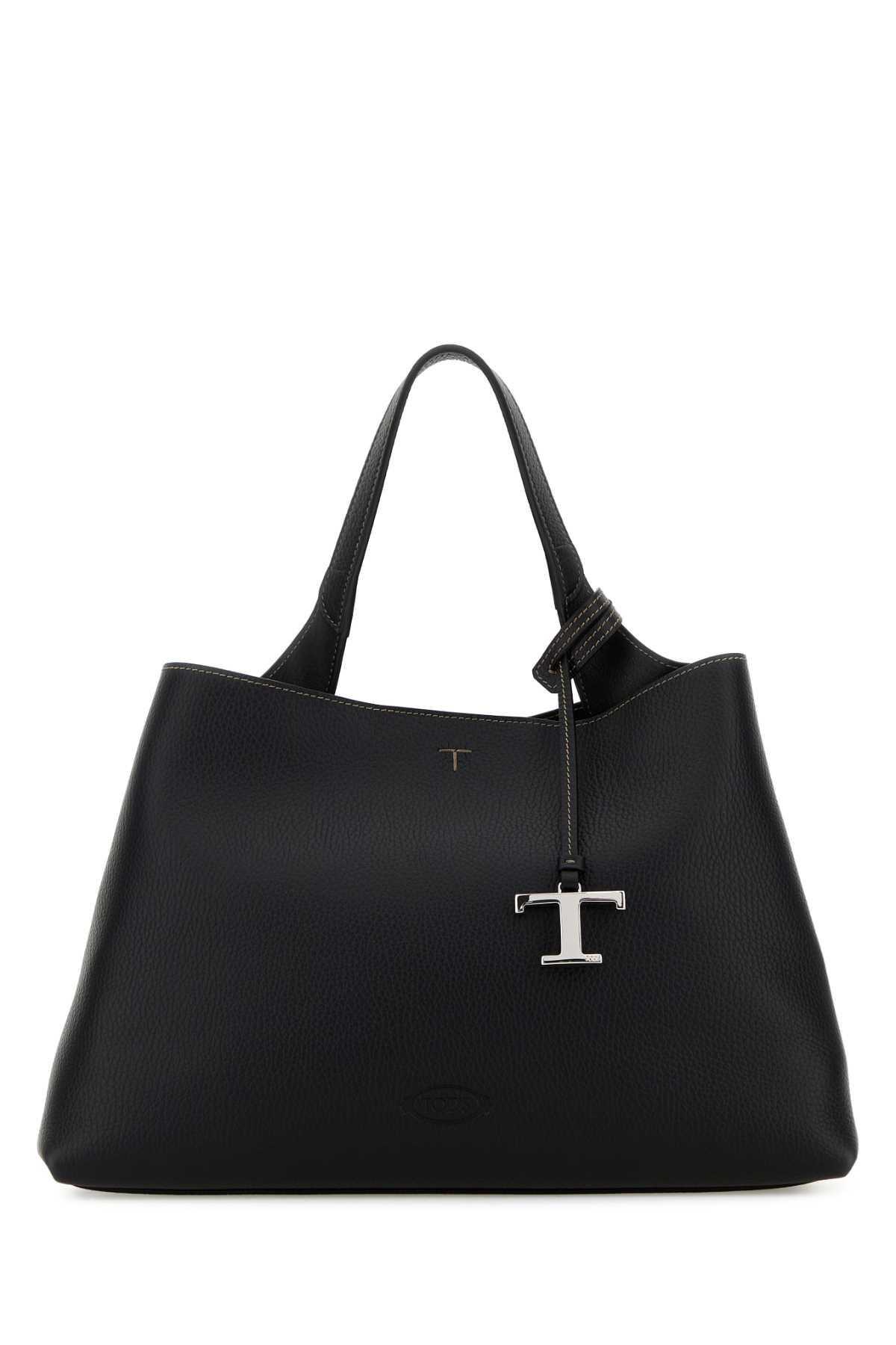 tod's black leather medium handbag