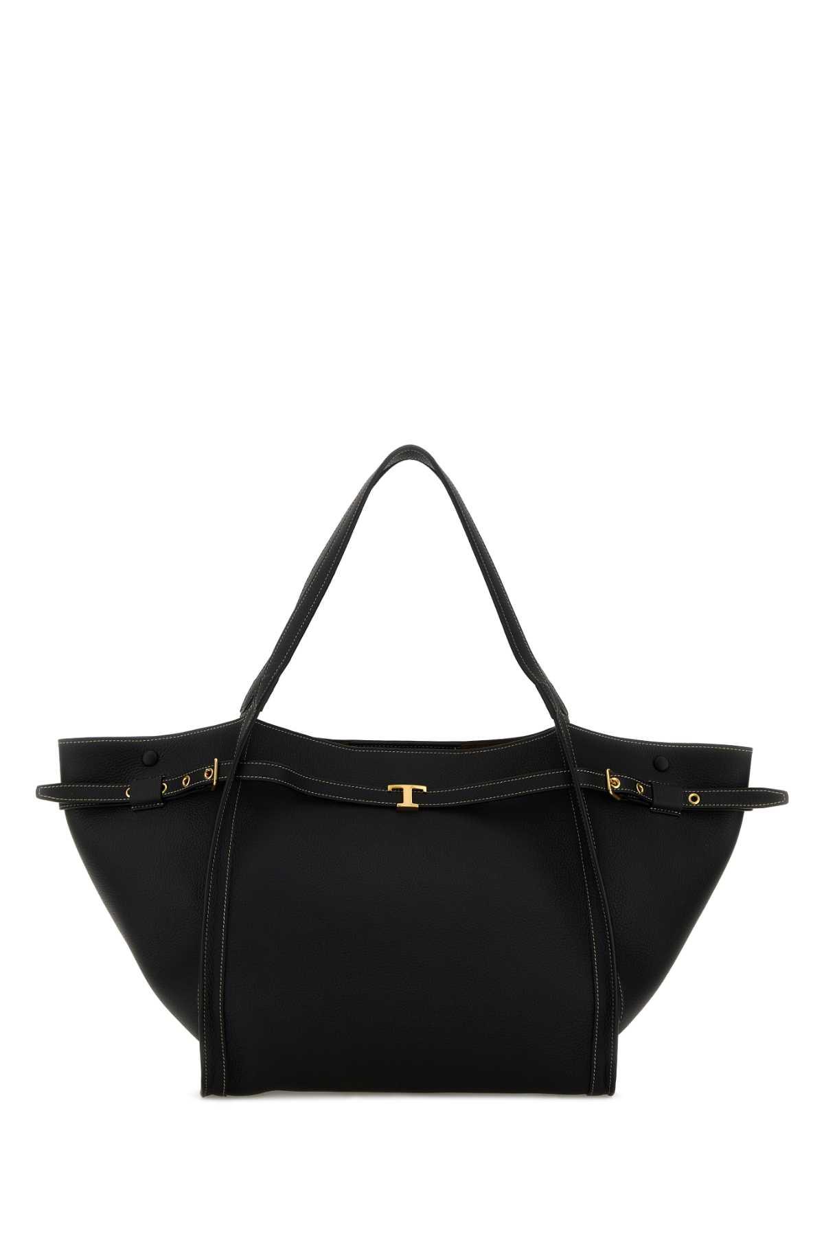 tod's black leather tim shopping bag