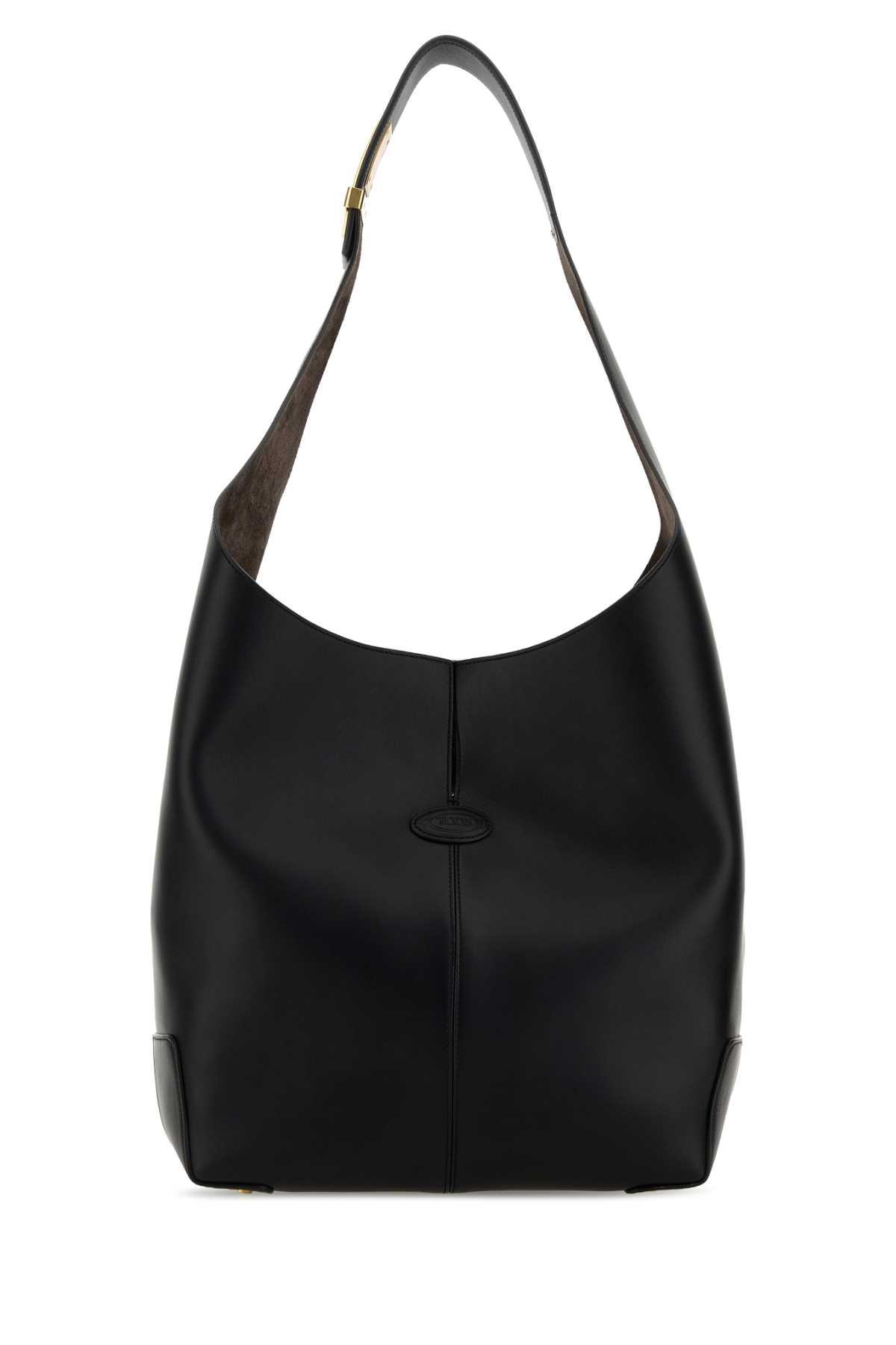 tod's black leather tod s di bag folio bucket bag