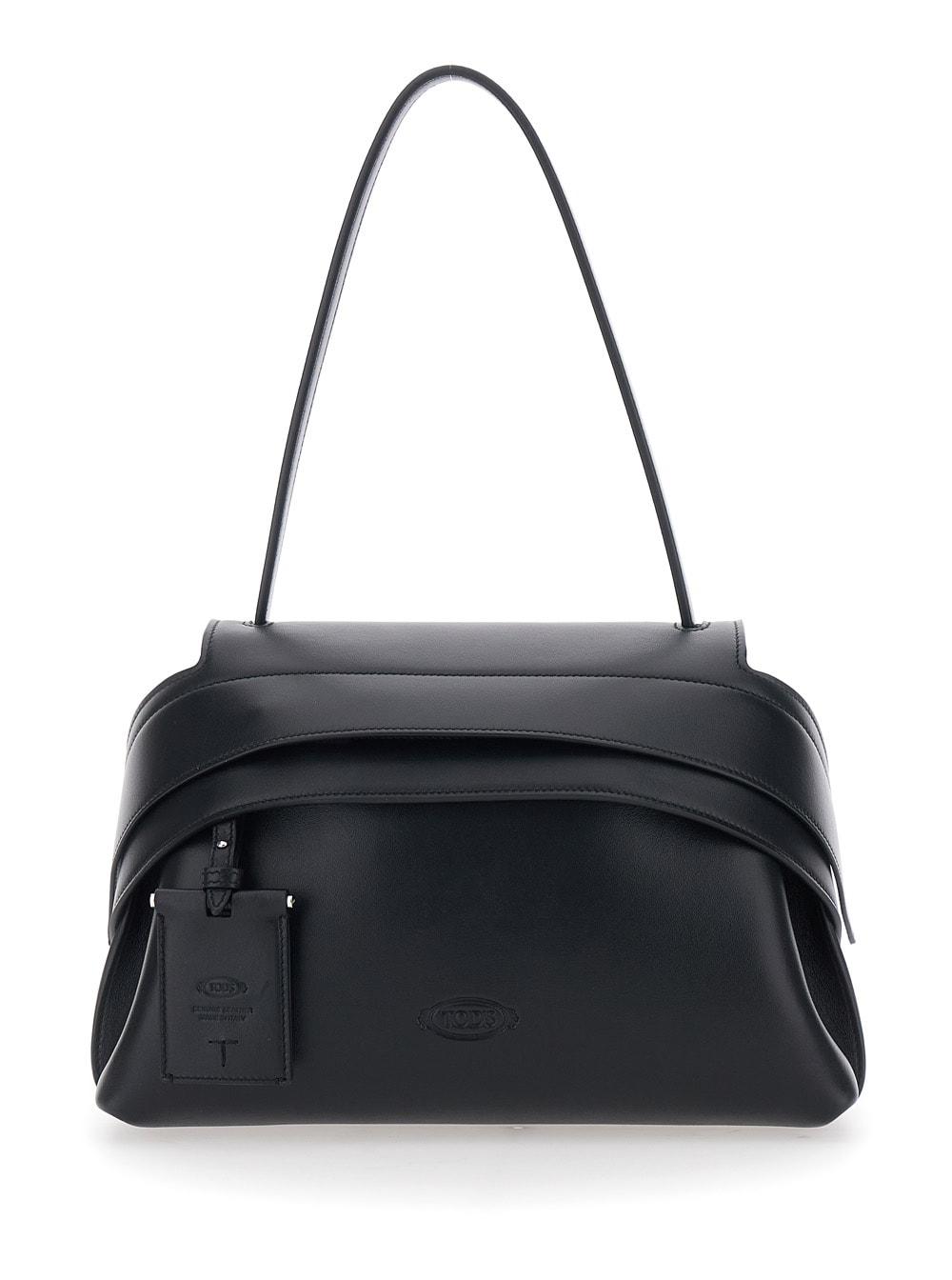 tod's black leather wav small shoulder bag