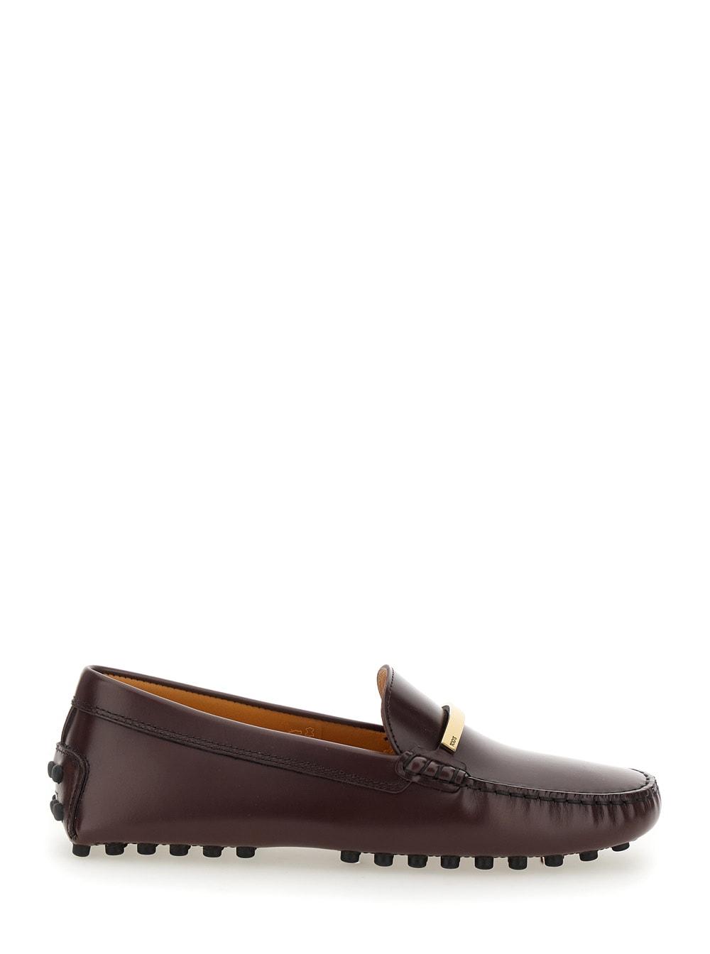 tod's brown loafers with logo plaque and rubber sole in leather woman