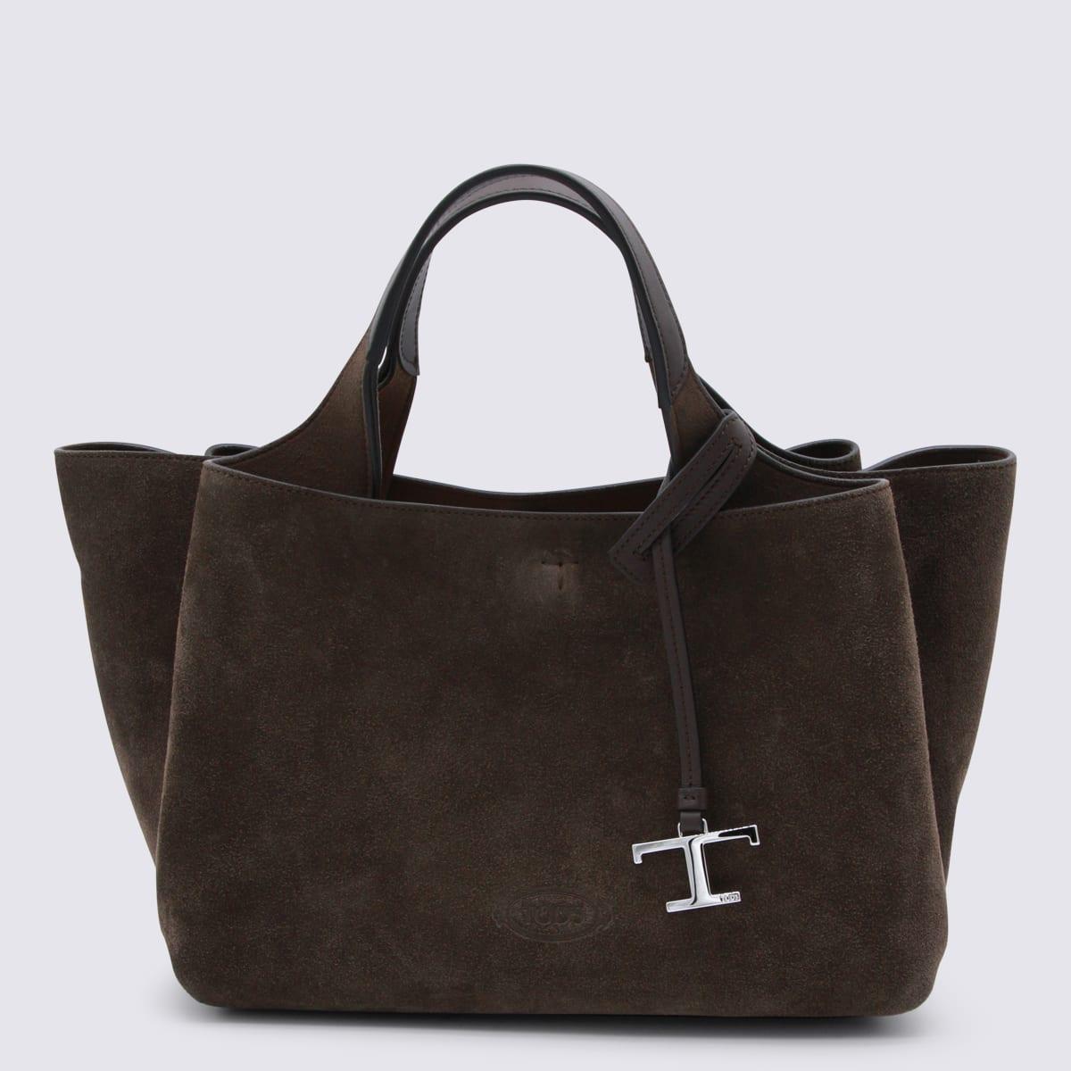 tod's brown suede leather top hansle bag