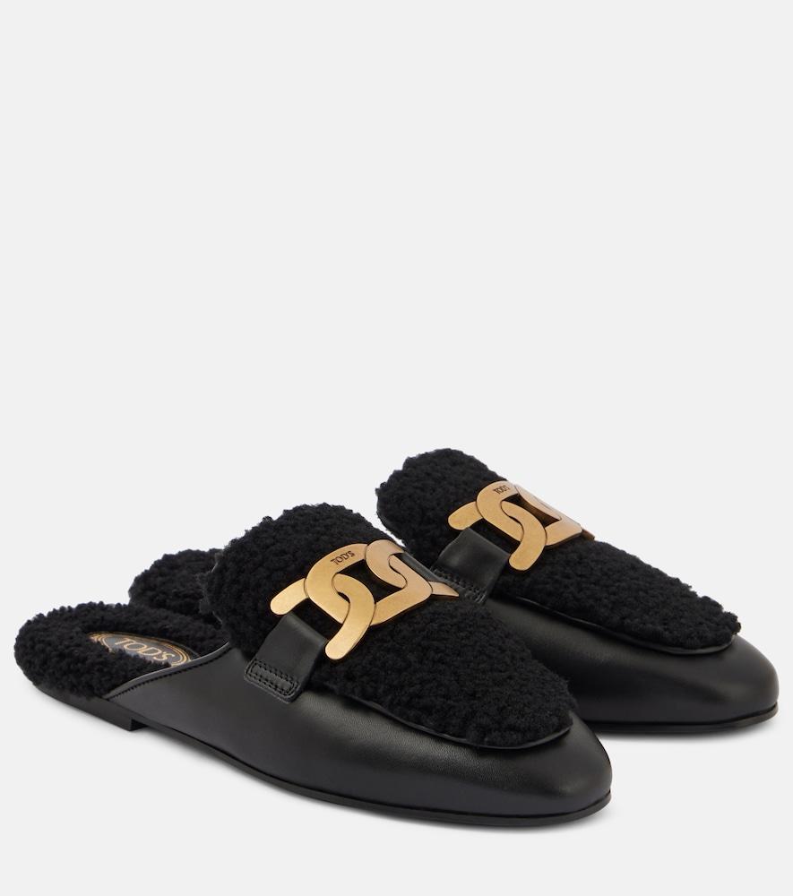 tod's catena kate shearling and leather mules