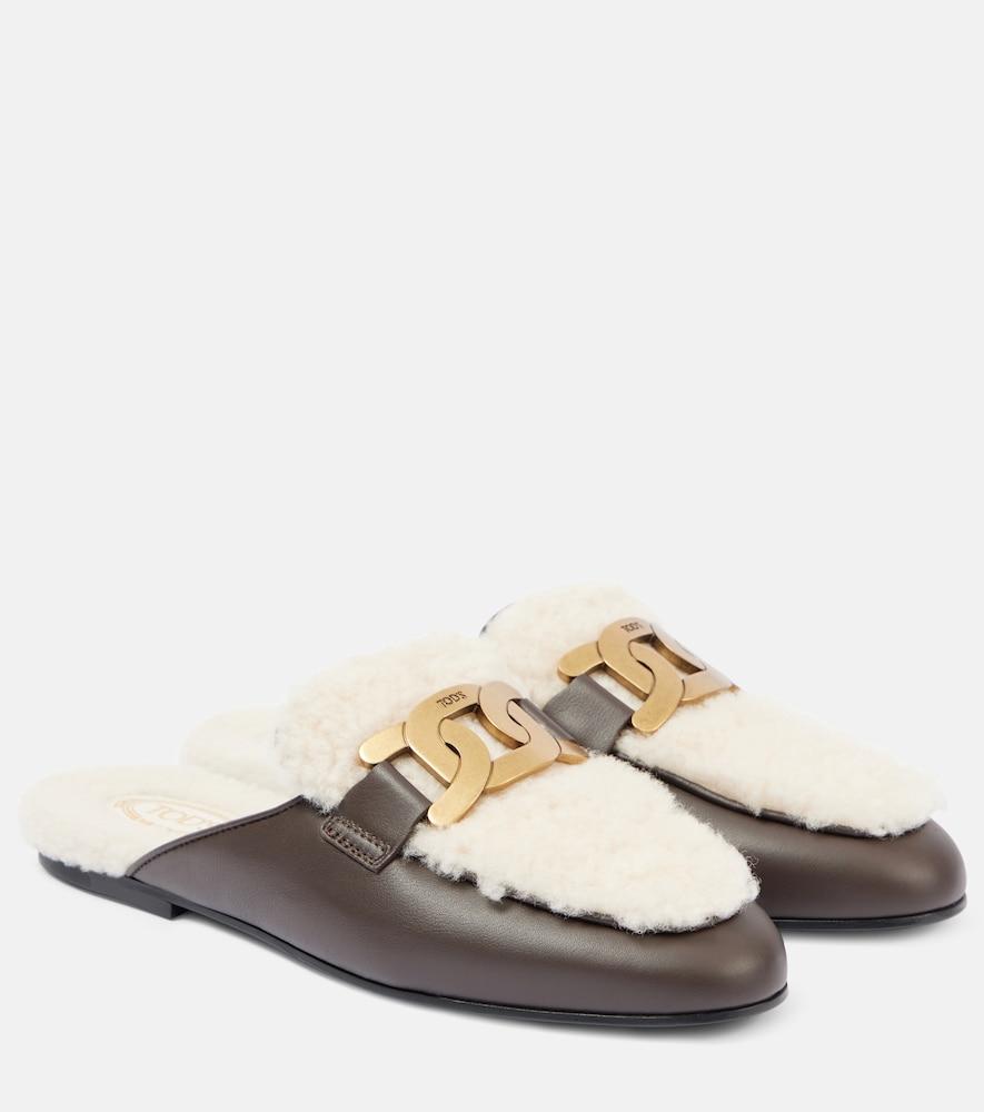 tod's catena shearling and leather mules