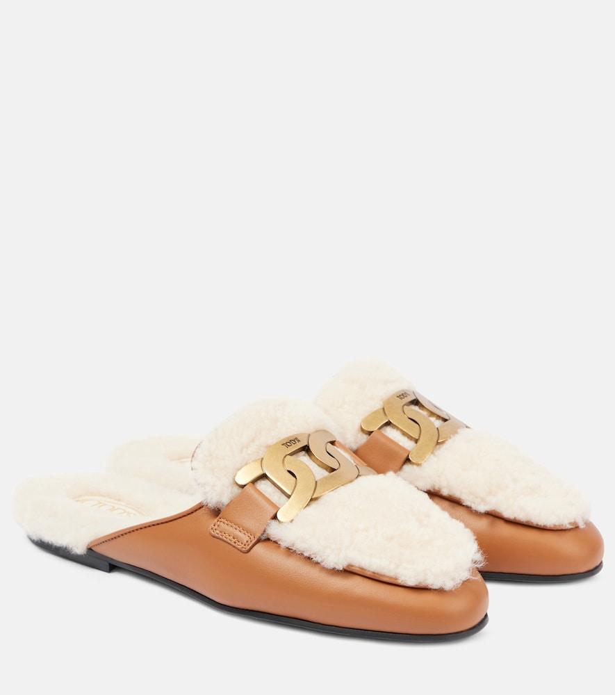 tod's catena shearling and leather mules