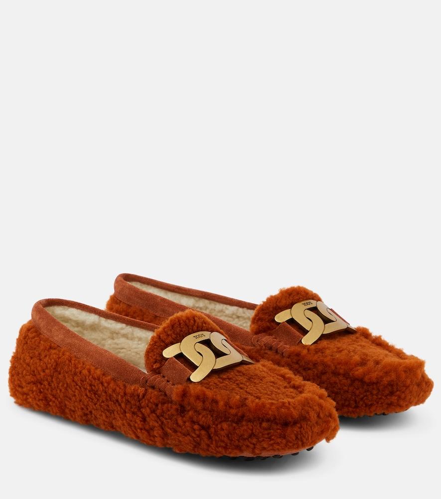 tod's embellished shearling loafers