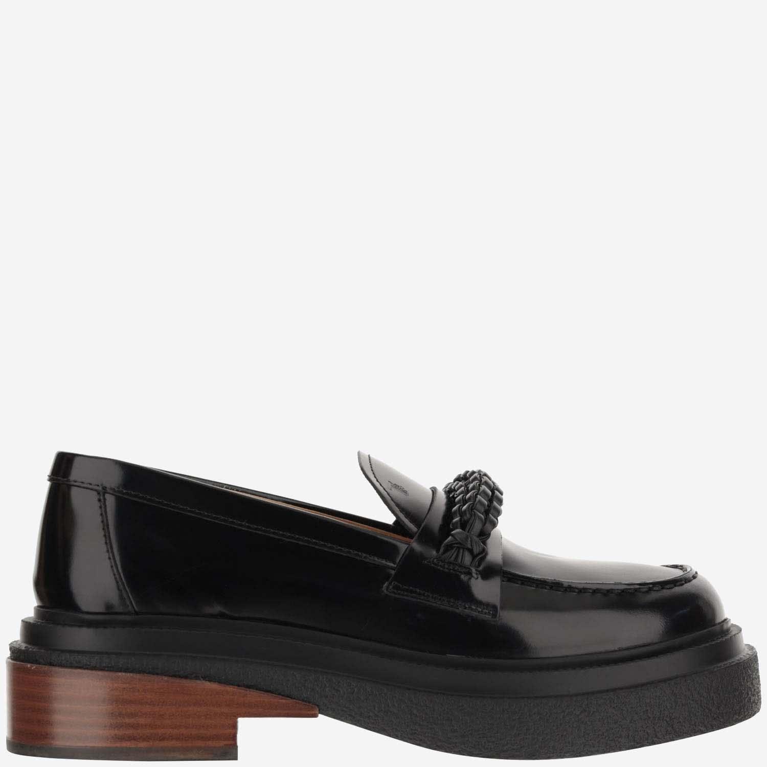 tod's leather loafers with weave