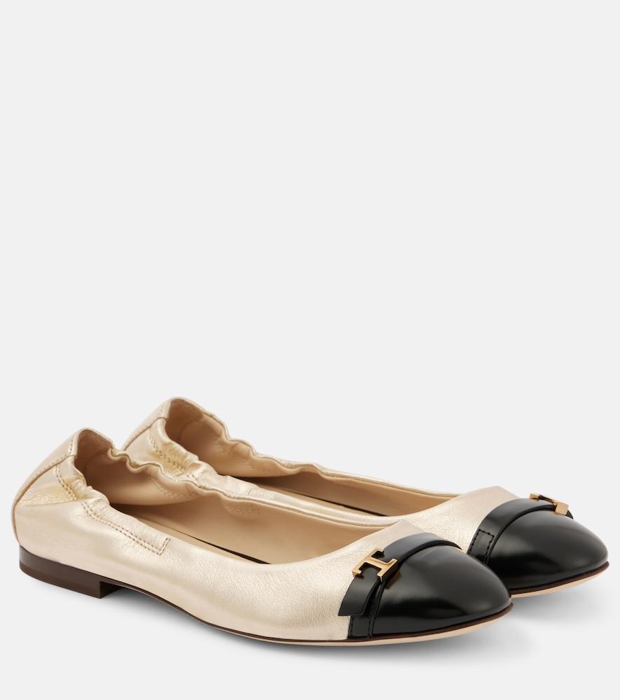 tod's metallic leather ballet flats