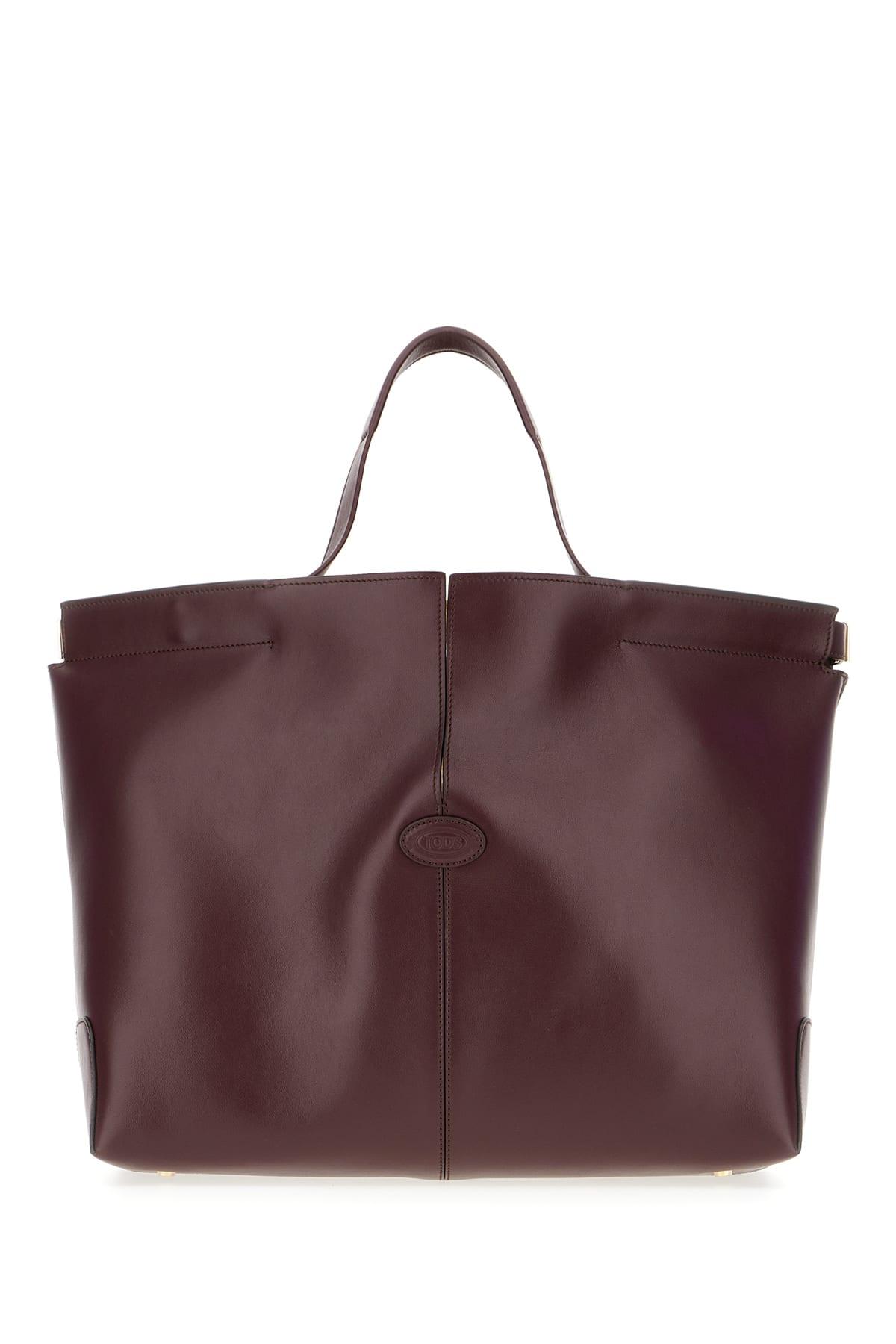 tod's plum leather medium di folio shopping bag