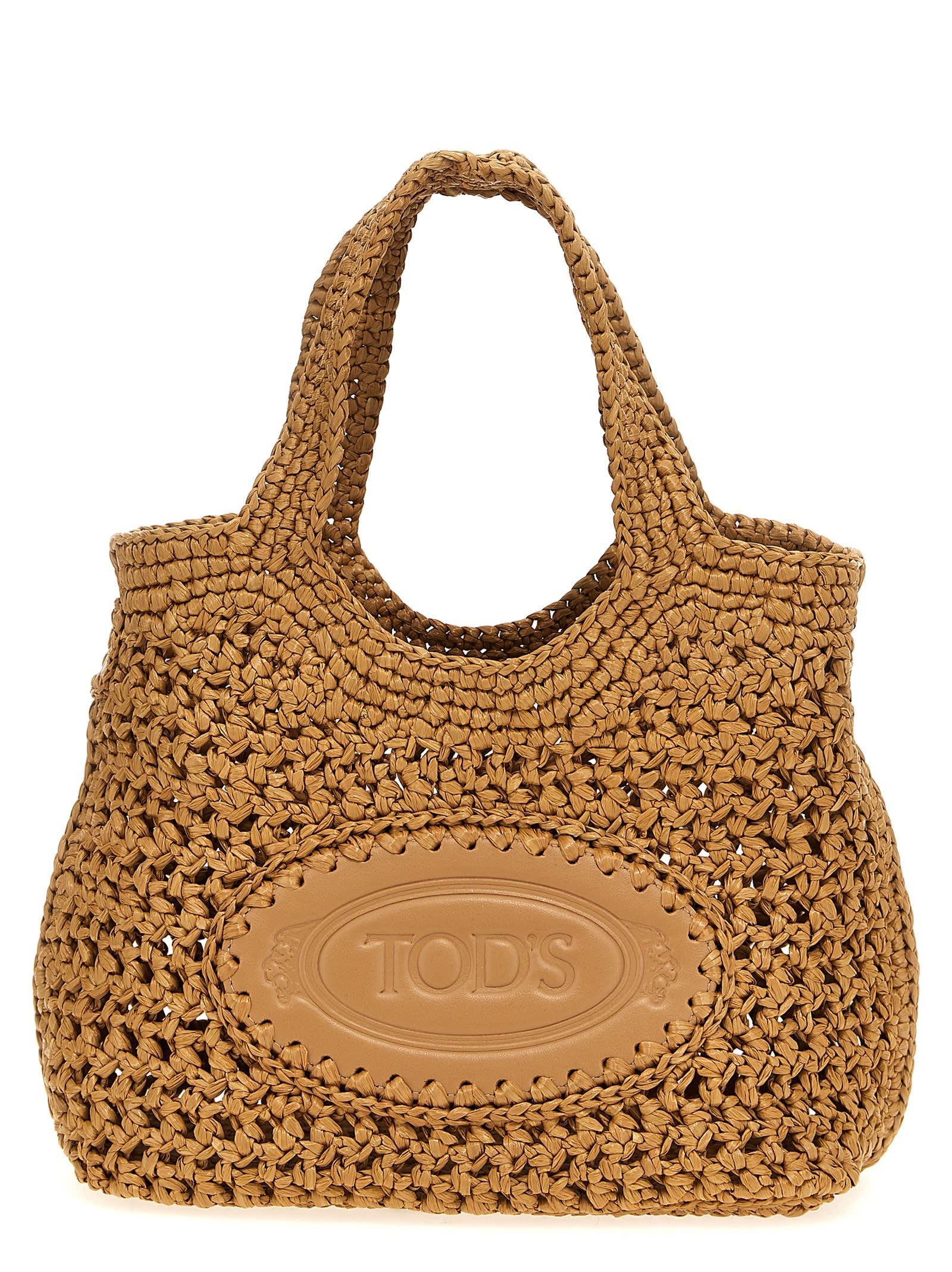 tod's small raffia shopping bag