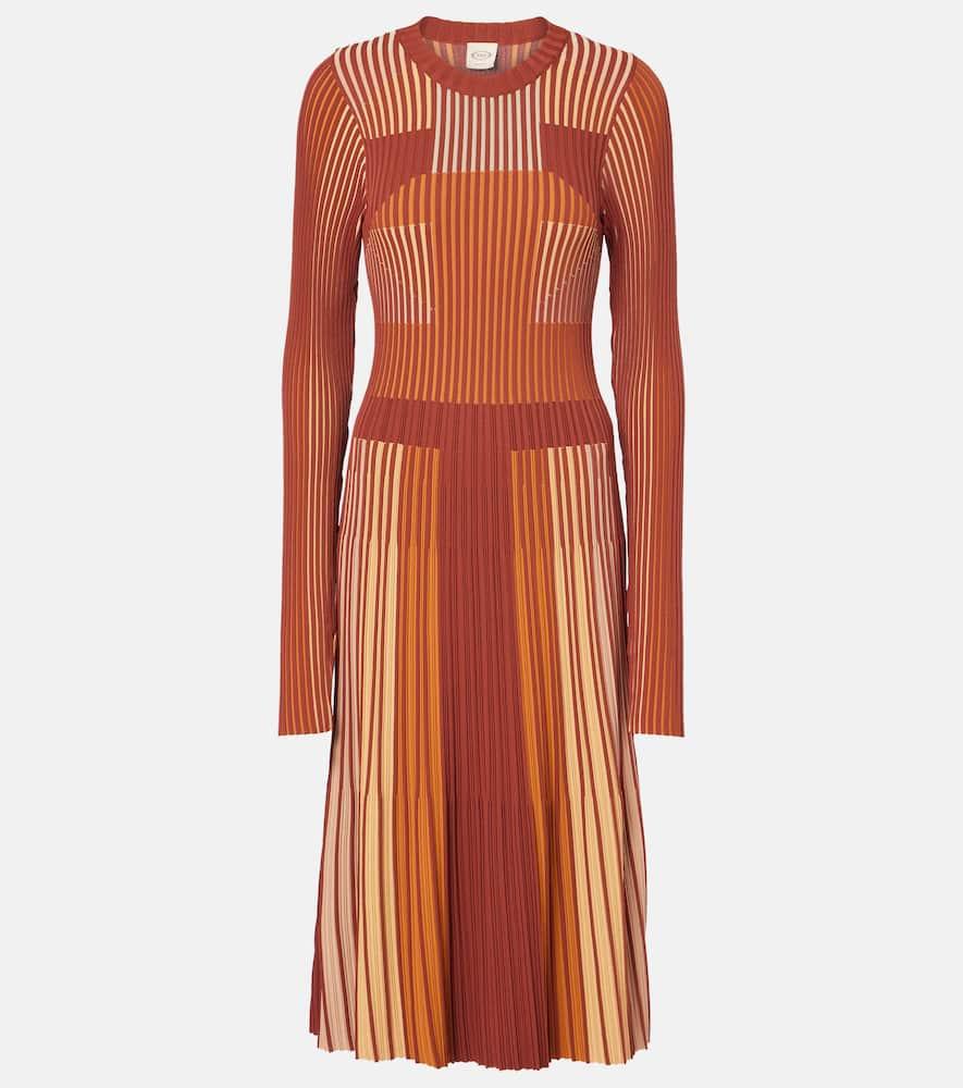 tod's striped plissé midi dress