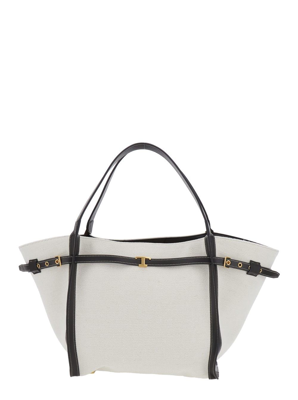 tod's white cotton blend tote bag with leather strap for women