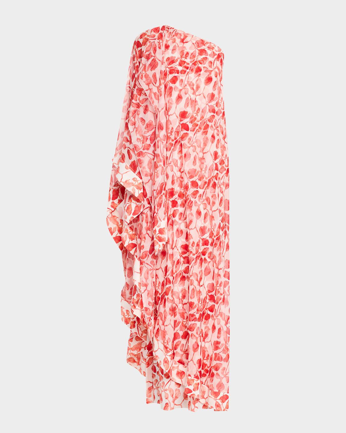 toin one-shoulder chiffon draped gown